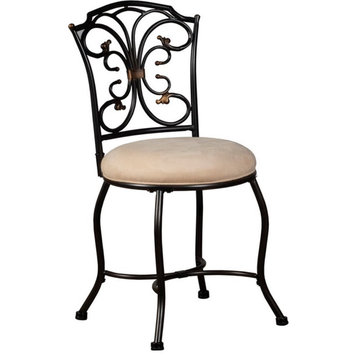 Bowery Hill Traditional Metal Black Gold Finish Steel Vanity Stool