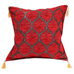 Bareen's Designer Rugs - Trellis Myrtus Chenille Decorative Contemporary Turkish Pillow, Red - Embellish your home with this timeless casual chic Turkish decorative throw pillow. Handmade Jacquard woven on heavy Chenille fabric in a Turkish classic design inspired by an antique oriental tapestry, these exquisite pillows are a perfect addition to any decor. Made in a beautiful vibrant color pallet these beautiful pillows are double sided with a beautiful repetitive geometrical, naturalistic floral and traditional pattern. Masterfully artisan-crafted with a contemporary fashion palette producing bold intricate sharp patterns makes these decorative pillows a standout piece in any decor.