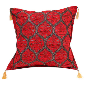 Trellis Myrtus Chenille Decorative Contemporary Turkish Pillow, Red