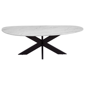Barton Iron and Marble White Oval Coffee Table