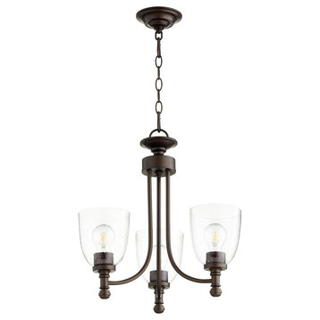 Rossington 3-Light Chandelier, Oiled Bronze With Clear Seeded Glass