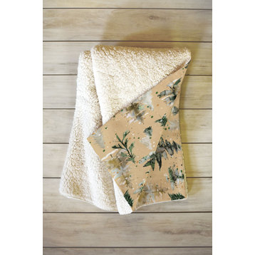 Ninola Design Watercolor Pines Spruces Beige Fleece Throw Blanket, Medium