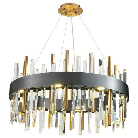 Celle Ligure | Royal Gold/Titanium Black Crystal Chandelier, Titanium Black, 31.5'', Warm Light