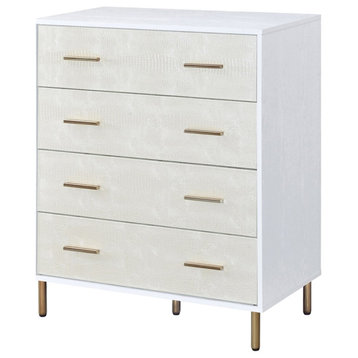 ACME Myles 4-Drawer Wooden Chest in White and Champagne and Gold