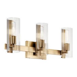 Kichler Lighting, LLC. - Jemsa 22.75" 3 Light Vanity With Clear Fluted Glass, Champagne Bronze - Bathroom Vanity Lighting