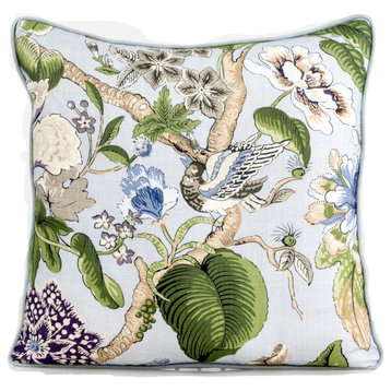 Thibaut Hill Garden Floral Pillow Cover, Aqua And Green Pillow Cover, 18x18