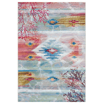 Safavieh Barbados Collection BAR554 Indoor-Outdoor Rug, Light Blue/Pink, 6'6" Square