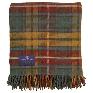Prince of Scots Highland Tweed Pure New Wool Fluffy Throw, Antique Buchanan