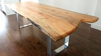 Live edge salvaged silver maple harvest table with chrome metal base