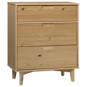 Retro Dresser, Tapered Legs & Spacious Drawers With Grooved Pulls, Natural Pine