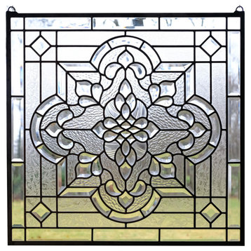 Handcrafted All Clear Beveled glass window panel, 24" x 24"