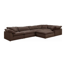Sunset Trading Cloud Puff 6-Piece L-Shape Fabric Slipcover Sectional, Brown