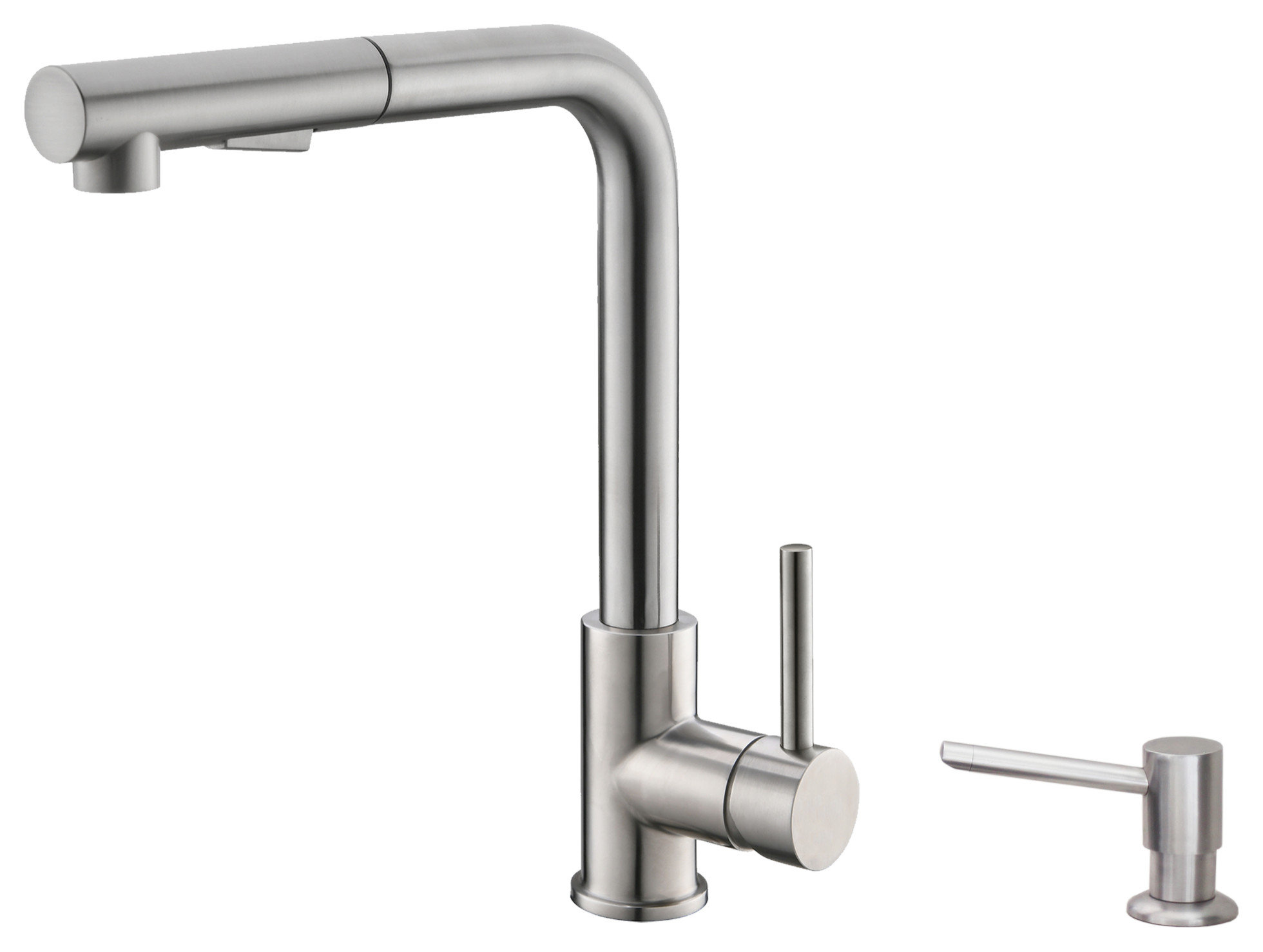 Stylish Pull Down Kitchen Faucet + Soap Dispenser Stainless Steel Finish