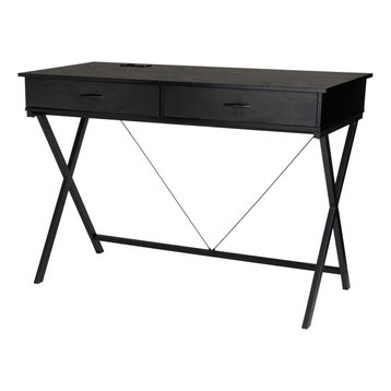 Modern Industry  Metal/Wooden Writing Desk With 1 Outlet and 2 USB Charging Port