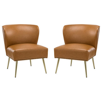 Contemporary Side Chair, Set of 2, Camel
