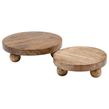 Wood, Set of 2 8/10"D Round Risers, Natural