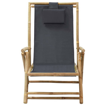 Vidaxl Reclining Relaxing Chair Dark Gray Bamboo and Fabric