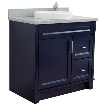 37" Single Sink Vanity, Blue Finish With Gray Granite