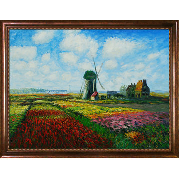 La Pastiche Tulip Field with the Rijnsburg Windmill with Frame,  40 x 52