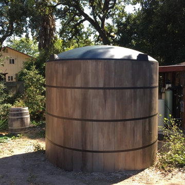 Wood grained painted plastic water tank