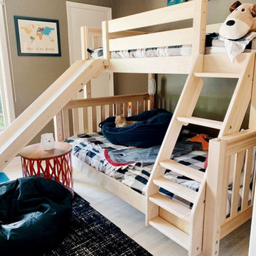Natural Twin over Full Bunk Bed with a Slide and Angled Ladder