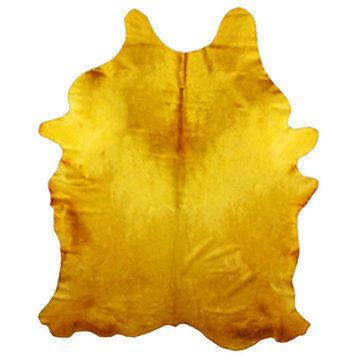 Hair-on Cowhide Real Leather Rug in Yellow With Suede Backing, 5'x7'-6'x8'