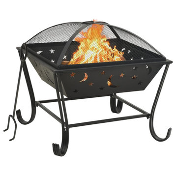 vidaXL Fire Pit Outdoor Fireplace for Camping Firebowl with Poker XXL Steel