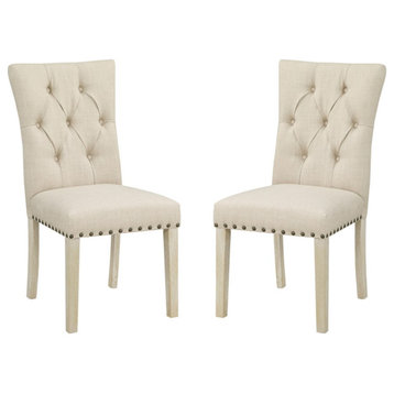 Preston Dining Chair with Antique Bronze Nailheads  in Burlap Tan Fabric
