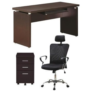 Home Square 3 pc Set with Computer Desk Mobile File Cabinet and Office Chair