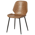 Design Tree Home - Cougar Distressed Beige Leather Dining Chair, Set of 2 - This uniquely modern dining chair is enhanced with a wide, curved supportive back and seat covered in faux leather. The slender legs are sturdy and chic with a matte black finish to give them a bold, dramatic look for your contemporary dining space or even in a living area.