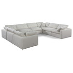 Meridian Furniture - Comfy Upholstered U-Shaped Modular Sectional, Cream, 8-Piece: 4 Armless Chair, 4 Corner Chair, Linen Textured Fabric - Give your space a whole new look with this cream Comfy linen textured fabric sectional. This handsome sectional fits nicely with other items in the Comfy collection and is a versatile seating option designed for adaptability, comfort and style. Wrapped in rich cream durable linen textured fabric upholstery, this sectional offers a plush embrace of overstuffed down feather cushions, carefully crafted to deliver the highest level of comfort. The perfect seat for creating an oasis for relaxation, this sectional has thick foam surrounding its frame for added support and coziness.