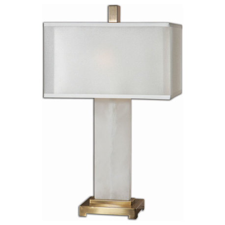 Uttermost 26136-1 Athanas 2 Light Table Lamp - White Alabaster with Coffee