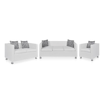 vidaXL Sofa Set Armchair 2-Seater 3-Seater White Faux Leather Couch Set Seat