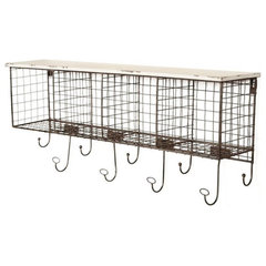 Linon Aila Wood Swivel Coat Rack with Mirror Hooks Shelves and Baskets in  White