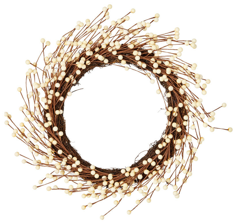 20" White Berries Holiday Artificial Wreath on Natural Twig Base ...