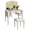 Wooden Vanity Set With Stool, White