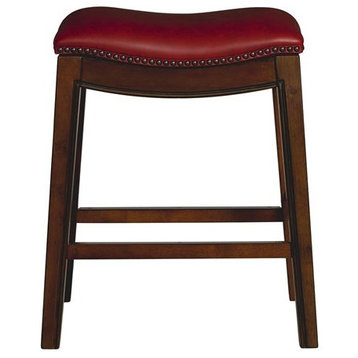 Bowery Hill 24" Traditional Wood/Faux Leather Backless Counter Stool in Red