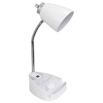 Organizer Desk Lamp With Ipad Tablet Stand Book Holder and Usb Port, White