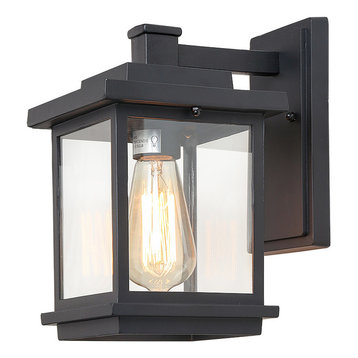 LNC Aluminum Wall Sconce, 1-Light Outdoor Lighting, Black With Clear Glass Shade