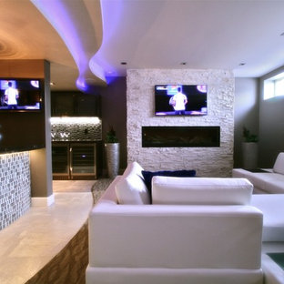 Ideas para sótanos | Diseños de sótanos modernos con chimenea lineal