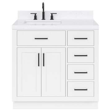 Ariel Hepburn 36" Single Rectangle Sink Vanity, Carrara Quartz, White