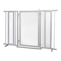 Fusion Gates - 52"-60" Satin Nickel Fusion Gate with Linear Lace in White Design - Dog Gates