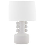 Mitzi - Amalia 1 Light Table Lamp, White - Surrealist form and texture combine in the Amalia Table Lamp. Fun and fresh, Amalia features a speckled crackle glaze that is equal parts subtle and striking. The vessel-like silhouette is accented with bauble-like spheres, topped with a white linen shade for a monochromatic effect.