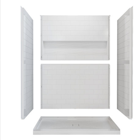 60" x 32" 4-Piece Direct-to-Stud Alcove Shower Wall Kit With Shower Base Combo