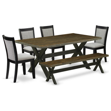 X677Mz606-6 6-Piece Dining Set, Rectangular Table, 4 Parson Chairs and a Bench