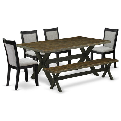 X677Mz606-6 6-Piece Dining Set, Rectangular Table, 4 Parson Chairs and a Bench