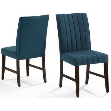 Tufted Side Dining Chair, Set of 2, Fabric, Wood, Blue, Cafe Bistro Restaurant