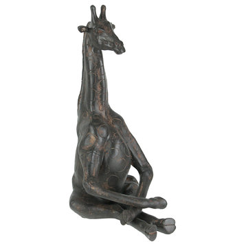 Adorable Brown Giraffe Yoga Bound Angle Pose Tabletop Statue 11 Inches High