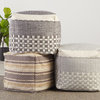 Seaton Indoor and Outdoor Geometric Gray and Cream Cube Pouf