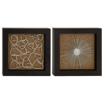 Set of 2 Brown Metal Contemporary Abstract Wall Decor, 18" x 18"